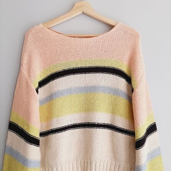 BILLABONG Seeing Stripes Sweater Crop Pink Lemongrass Sz M - Picture 3 of 15